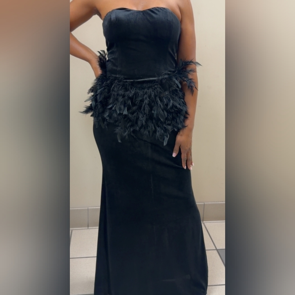 Have A Ball Feather Velvet Gown - Black